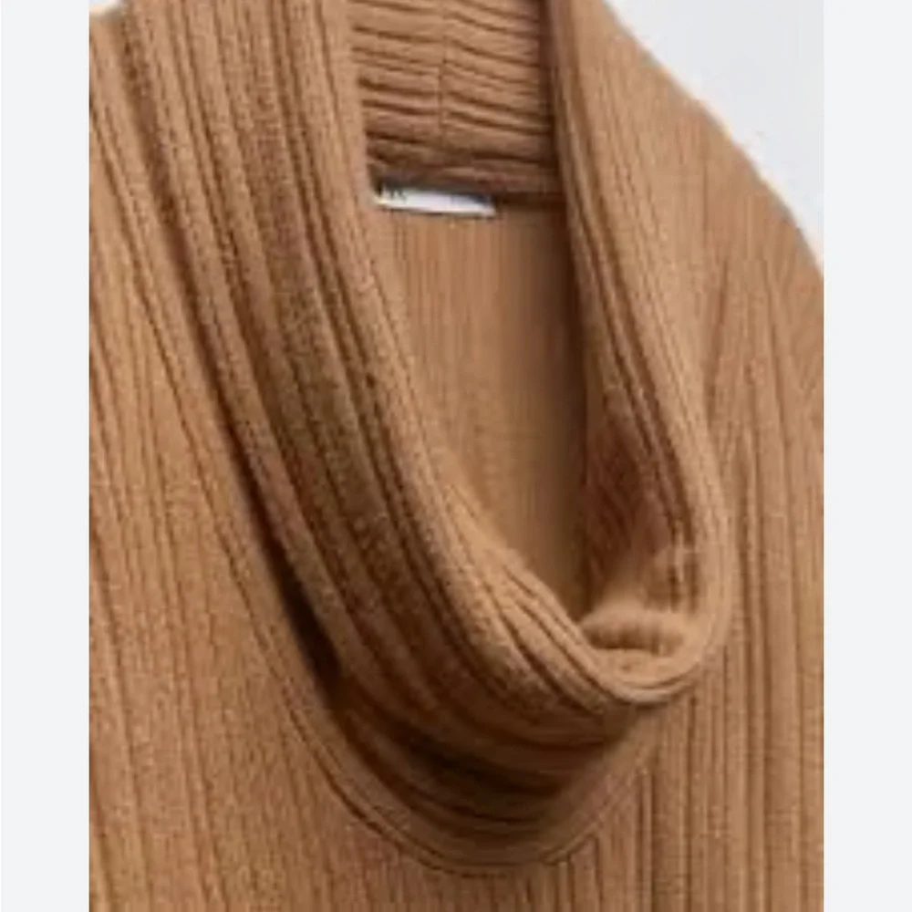 Zara Brown Oversized Cowl Neck Ribbed Sweater - Picture 3 of 7